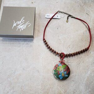 Women's BoHo Style Statement Necklace W/ Painted Enamel Medal Pendant